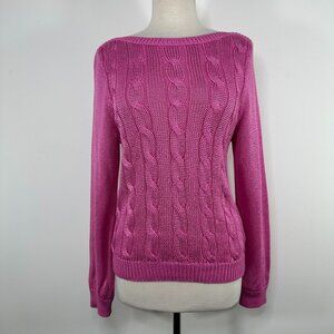 NWT Lauren Ralph Lauren Cable Knit Cotton/Viscose Pink Sweater Women's Size L
